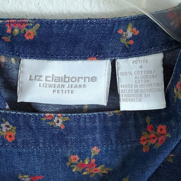 Vintage Liz Claiborne Floral Demin Chambray Dress - Picture 7 of 8